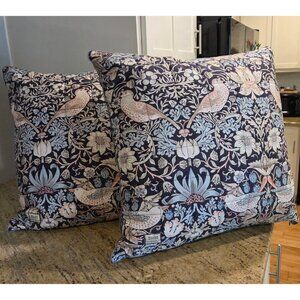 WILLIAM MORRIS at Home 24x24 Euro Pillows TWO Bird Strawberry Theif Blue